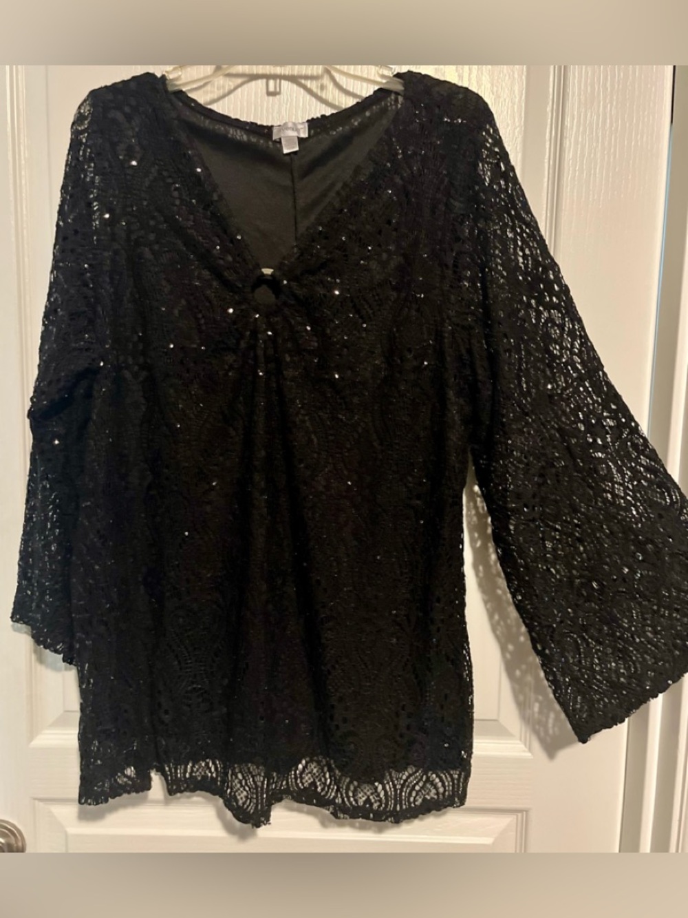 2 FOR $20! Avenue Black Lace sequin Blouse